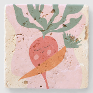 Cute Radish and Carrot Cartoon Stone Coaster