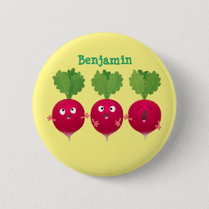 Cute radishes singing trio cartoon vegetables 6 cm round badge