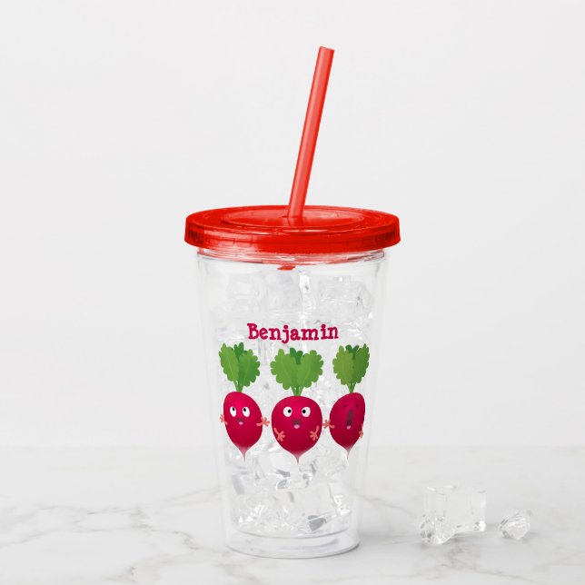 Cute radishes singing trio cartoon vegetables acrylic tumbler (Back Ice)