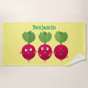 Cute radishes singing trio cartoon vegetables beach towel