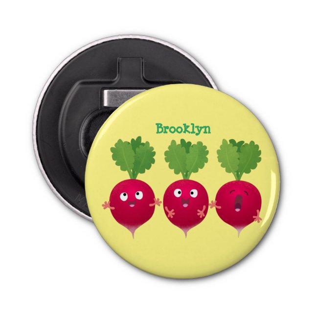 Cute radishes singing trio cartoon vegetables bottle opener (Front)