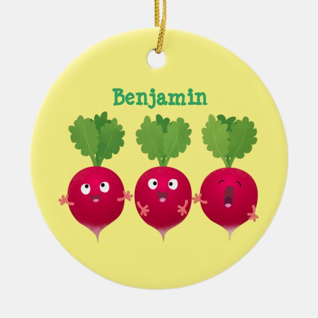 Cute radishes singing trio cartoon vegetables ceramic tree decoration (Front)