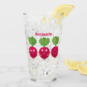 Cute radishes singing trio cartoon vegetables glass