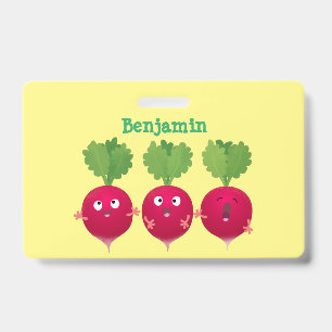 Cute radishes singing trio cartoon vegetables ID badge