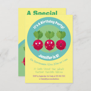 Cute radishes singing trio cartoon vegetables inv invitation