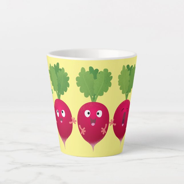 Cute radishes singing trio cartoon vegetables latte mug (Front)