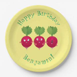 Cute radishes singing trio cartoon vegetables paper plate