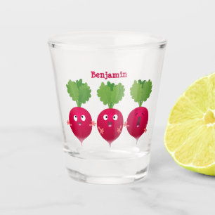 Cute radishes singing trio cartoon vegetables shot glass