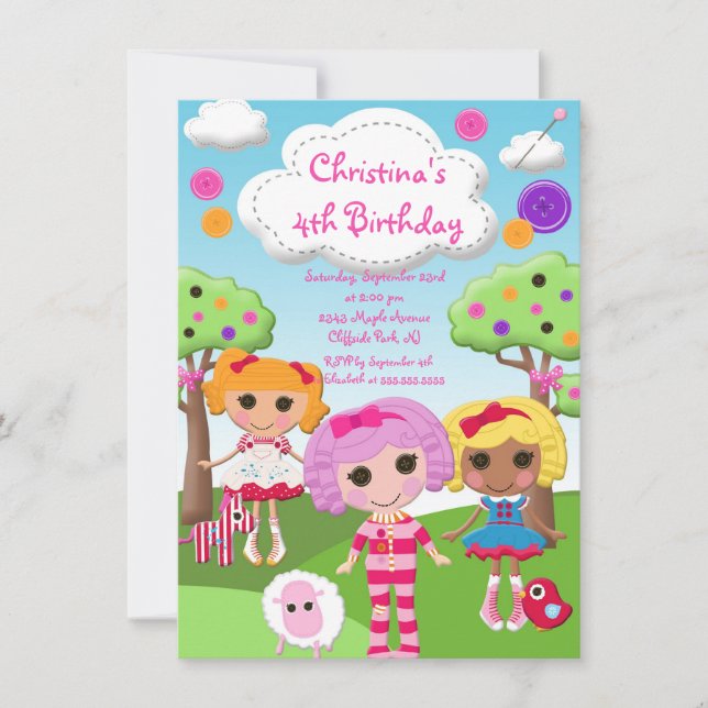 Cute Rag Doll Birthday Party Invitations (Front)