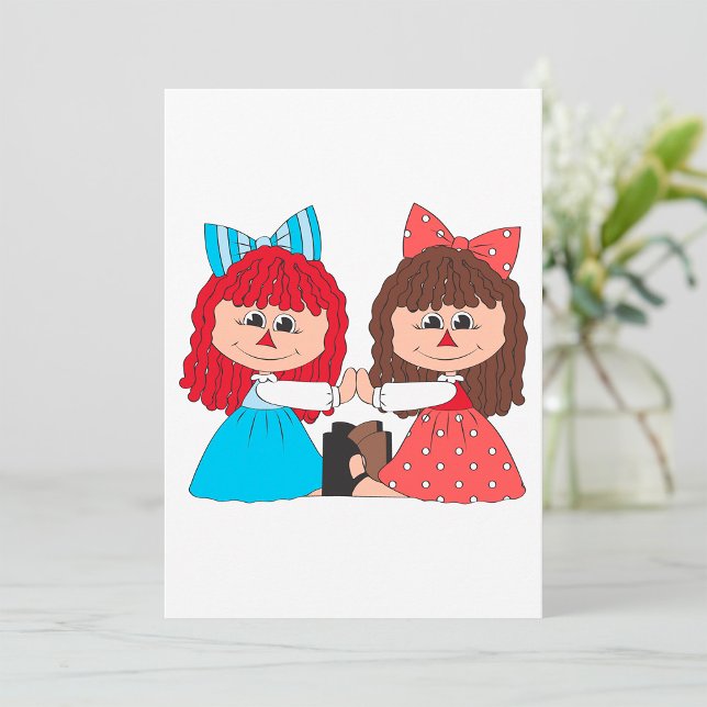 Cute Rag Doll Friends Girls with Bows and Dresses  Invitation (Creator Uploaded)