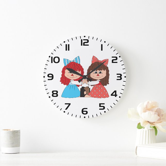 Cute Rag Doll Friends Girls with Bows and Dresses  Large Clock (Creator Uploaded)