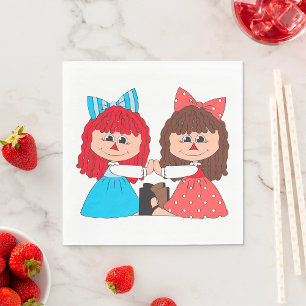 Cute Rag Doll Friends Girls with Bows and Dresses  Napkin