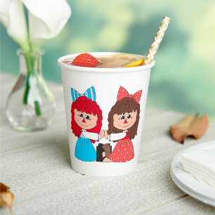Cute Rag Doll Friends Girls with Bows and Dresses  Paper Cups
