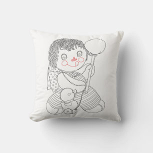Cute rag doll toy duck hand drawn art illustration cushion