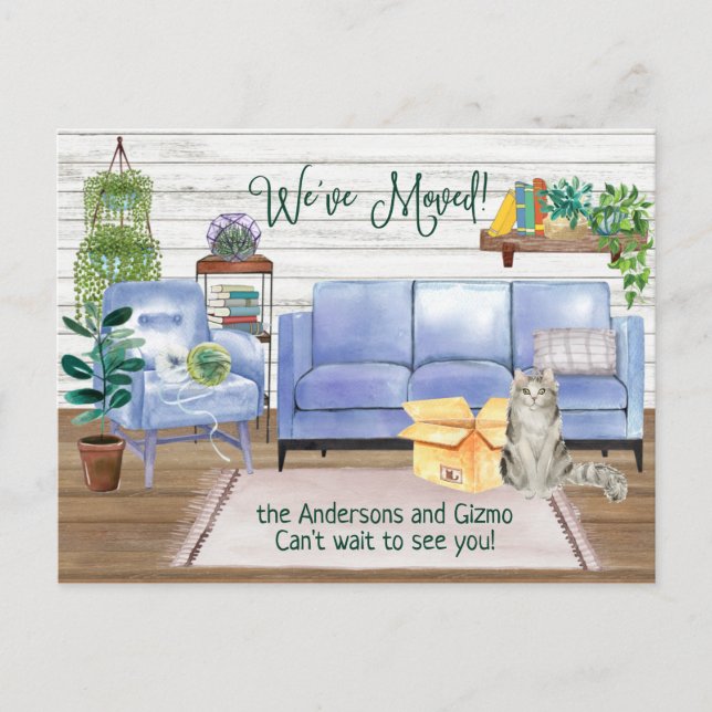Cute Ragamuffin Cat Cosy New Home Address     Announcement Postcard (Front)