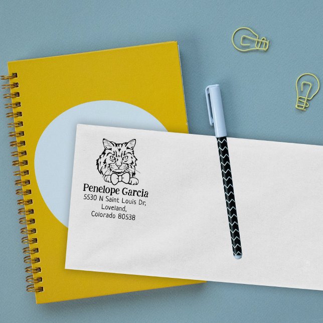 Cute Ragamuffin Cat Return Address Rubber Stamp (Creator Uploaded)