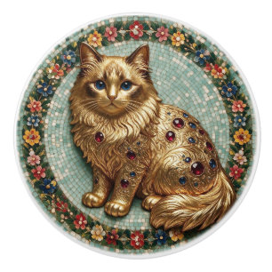 Cute Ragdoll Cat Floral Mosaic Ceramic Knob