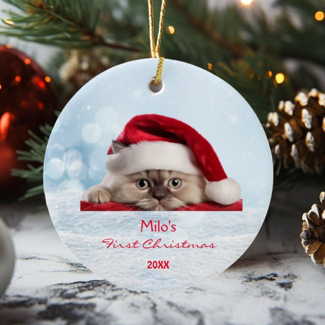 Cute Ragdoll Cat Santa Hat Paw Snow Personalised  Ceramic Tree Decoration (Creator Uploaded)