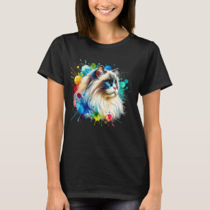 Cute Ragdoll Cat Watercolor Colourful Splash Art T-Shirt