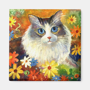 Cute Ragdoll Cat with flowers Magnet