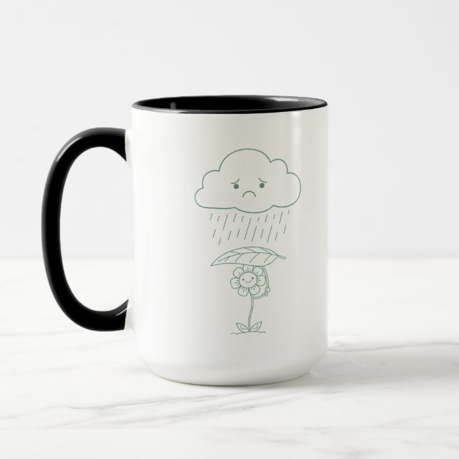 Cute Rain Cloud and Flower Coffee Mug (Left)