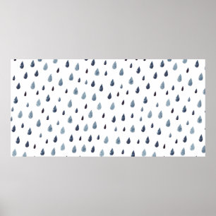 Cute rain. Watercolor seamless pattern. Indigo rai Poster