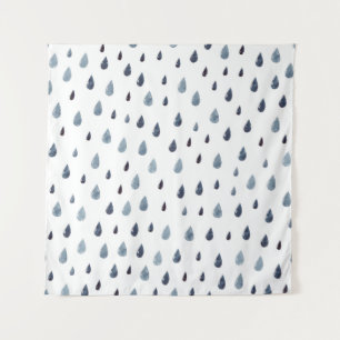 Cute rain. Watercolor seamless pattern. Indigo rai Tapestry