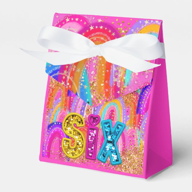 Cute Rainbow 6th Birthday Favour Box (Front Side)