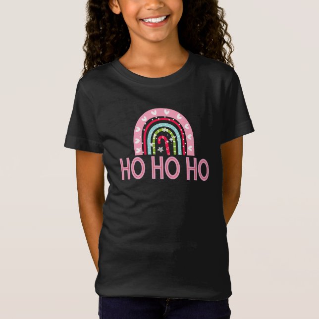 Cute Rainbow All I Want For Christmas Girls Black T-Shirt (Front)