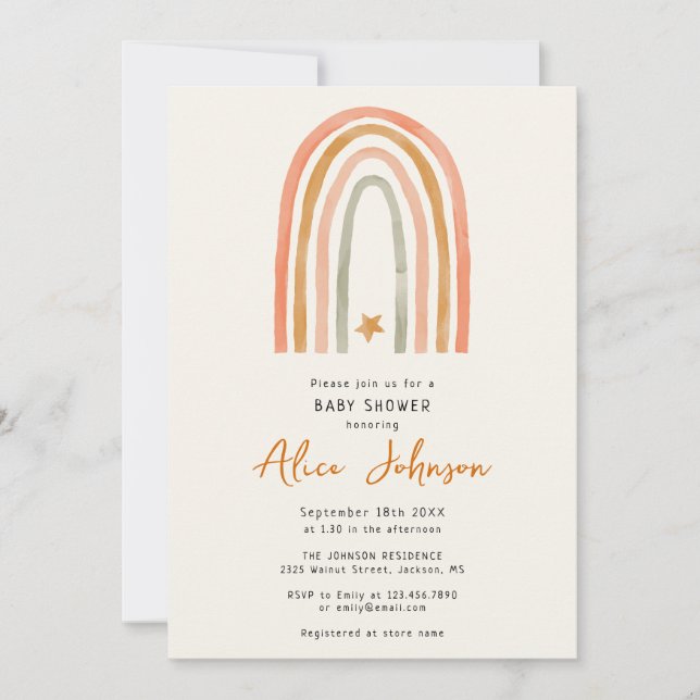 Cute Rainbow And Star Boho Baby Shower Invitation (Front)