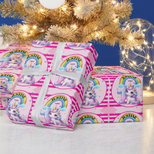 Cute Rainbow and Unicorn 1st Birthday Wrapping Paper