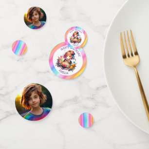Cute Rainbow Anime Girl Birthday Cake Personalised Confetti