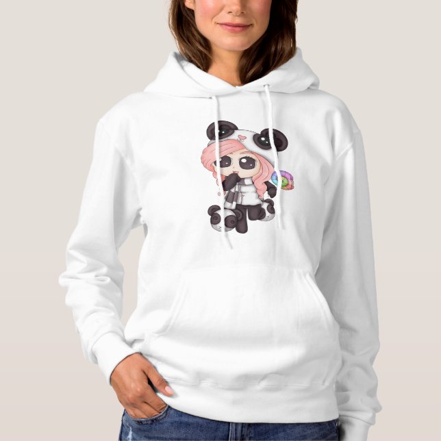 Cute Rainbow Anime Panda Girl Hoodie (Front)