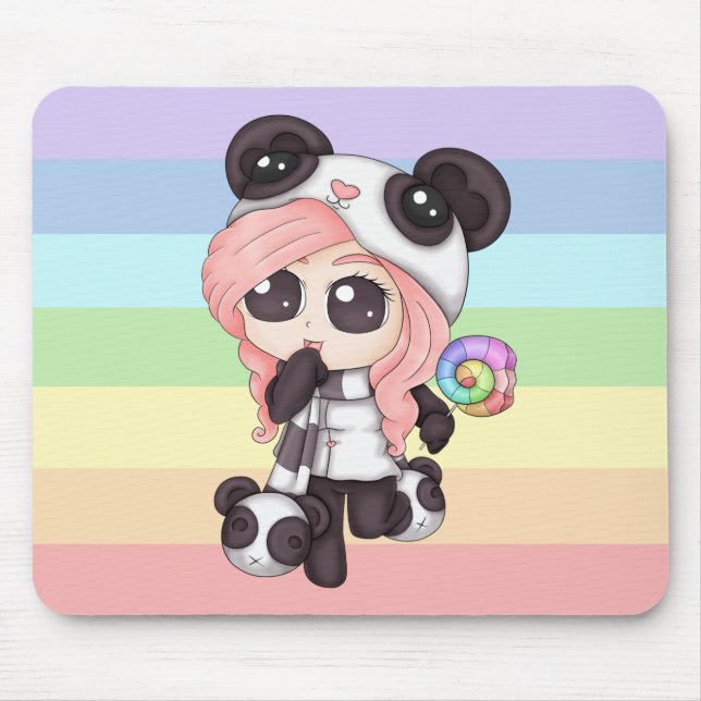 Cute Rainbow Anime Panda Girl Mouse Pad (Front)