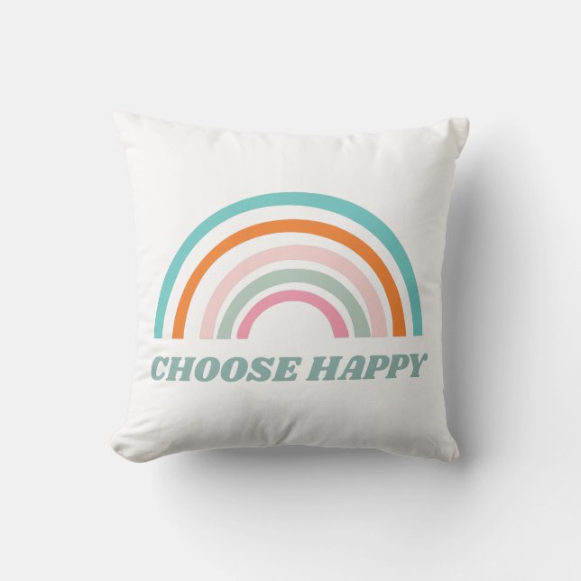 Cute Rainbow Art Happiness Inspirational Cushion (Front)