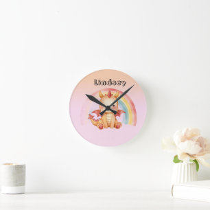 Cute Rainbow Baby Dragon Round Clock