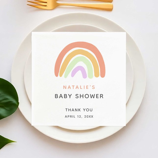 Cute Rainbow Baby Shower Elegant Simple Peach Napkin (Creator Uploaded)