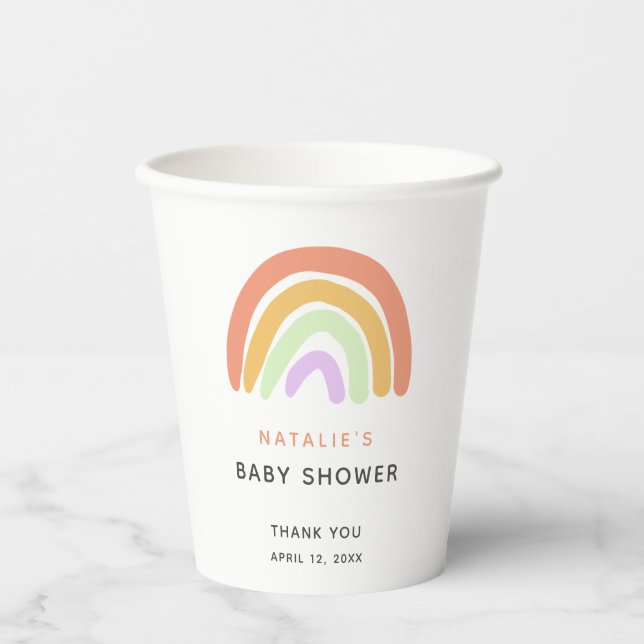 Cute Rainbow Baby Shower Elegant Simple Peach Paper Cups (Front)