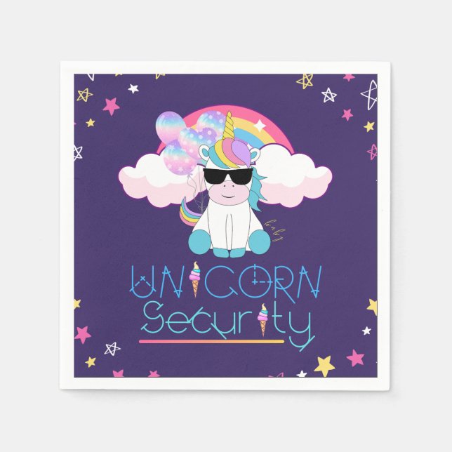 Cute Rainbow Baby Unicorn Security  T-Shirt Napkin (Front)