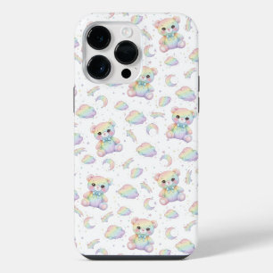 Cute Rainbow Bear and Pastel Clouds Pattern iPhone 14 Pro Max Case