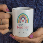 Cute Rainbow Best Teacher Ever Coffee Mug<br><div class="desc">This teacher coffee mug features the text "best TEACHER ever" and is accented with a cute and colourful rainbow and heart in modern colours of teal,  gold,  pink and blue. The is a perfect teacher gift.</div>
