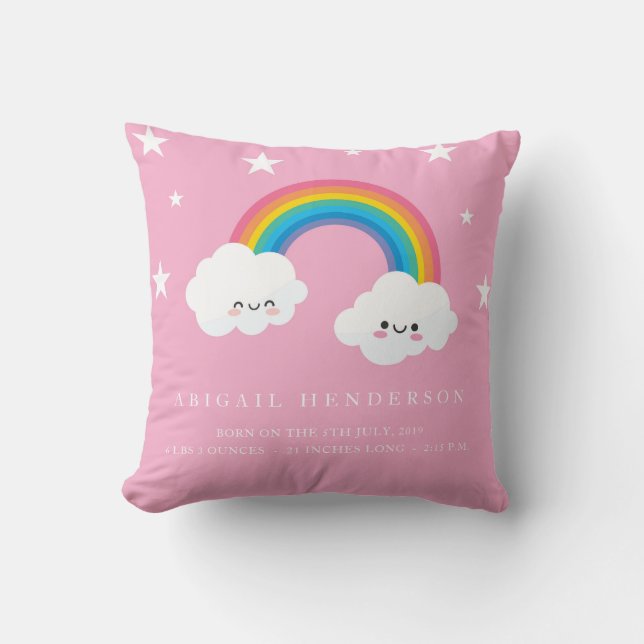 Cute Rainbow Birth Announcement Pillow (Front)