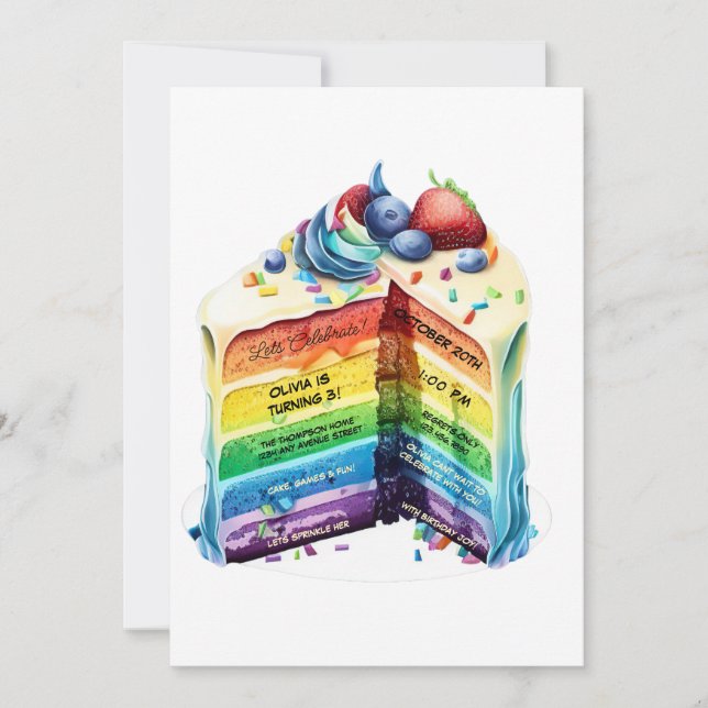 Cute Rainbow Birthday Cake Invitation (Front)