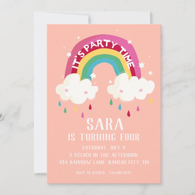 Cute Rainbow Birthday Invitation (Front)
