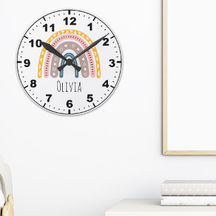 Cute Rainbow Boho Watercolor Multicolor Round Clock