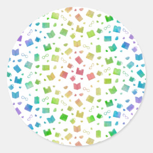 Cute Rainbow Book and Reading Pattern Classic Round Sticker