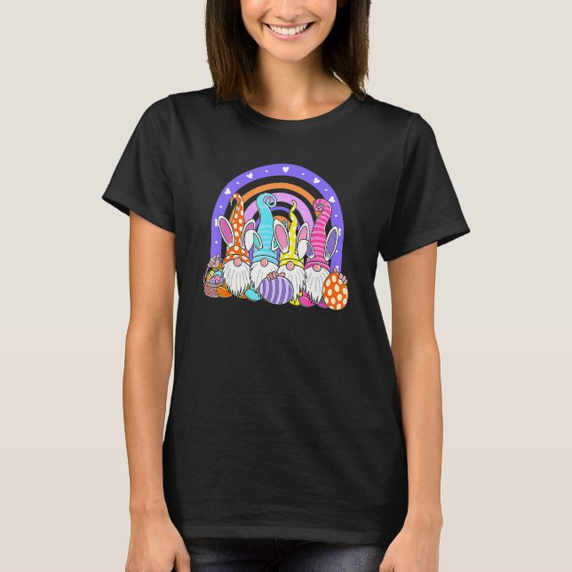 Cute Rainbow Bunny Spring Gnome Easter Eggs Huntin T-Shirt (Front)