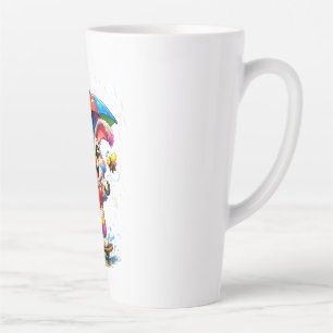 Cute Rainbow Bunny with Umbrella Design Latte Mug