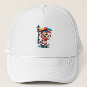 Cute Rainbow Bunny with Umbrella Design Trucker Hat