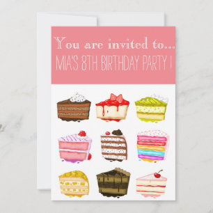 Cute rainbow cake girl or tween birthday party invitation